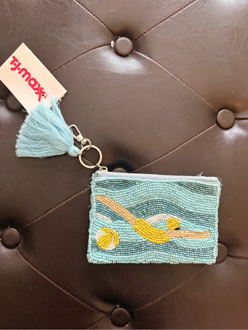 TJ Maxx Light Blue Beaded Coin Pouch with Tassel